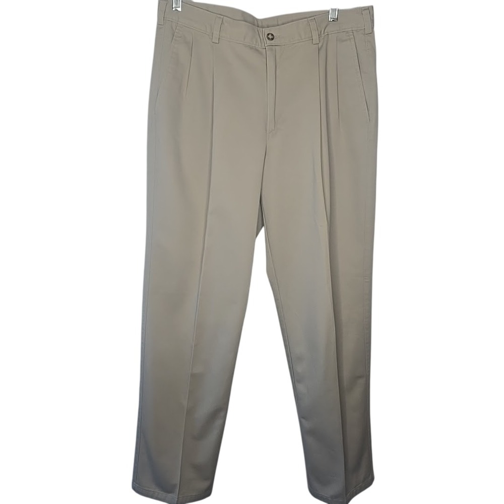 St‎ Johns Bay Pleated Chino Pants Mens 34x31 Khaki Relaxed Fit Cotton Twill